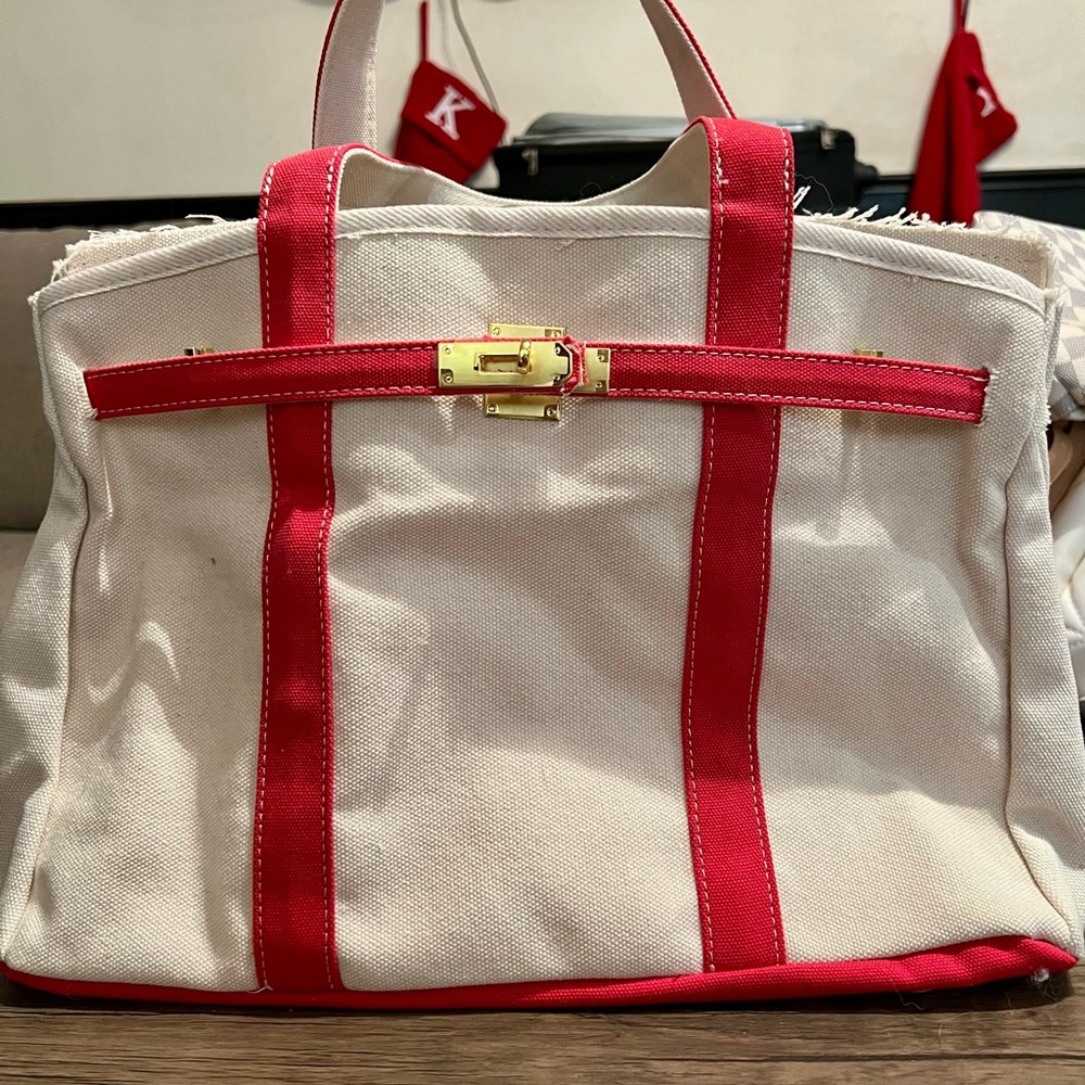 Stylish Red and White Tote Bag